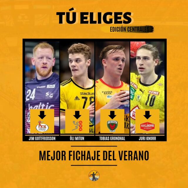 𝐓𝐔 𝐄𝐋𝐈𝐆𝐄𝐒 | Varios equipos han decidido cambiar a sus centrales este verano. ¿Cuál es para tí el mejor movimiento?

• Jim Gottfridsson → Pick Szeged
• Òli Mitun → GOG Sport
• Tobias Grondhal → Füchse Berlín 
• Juri Knorr → Aalborg HB

🔄 ¿Con cuál te quedas?